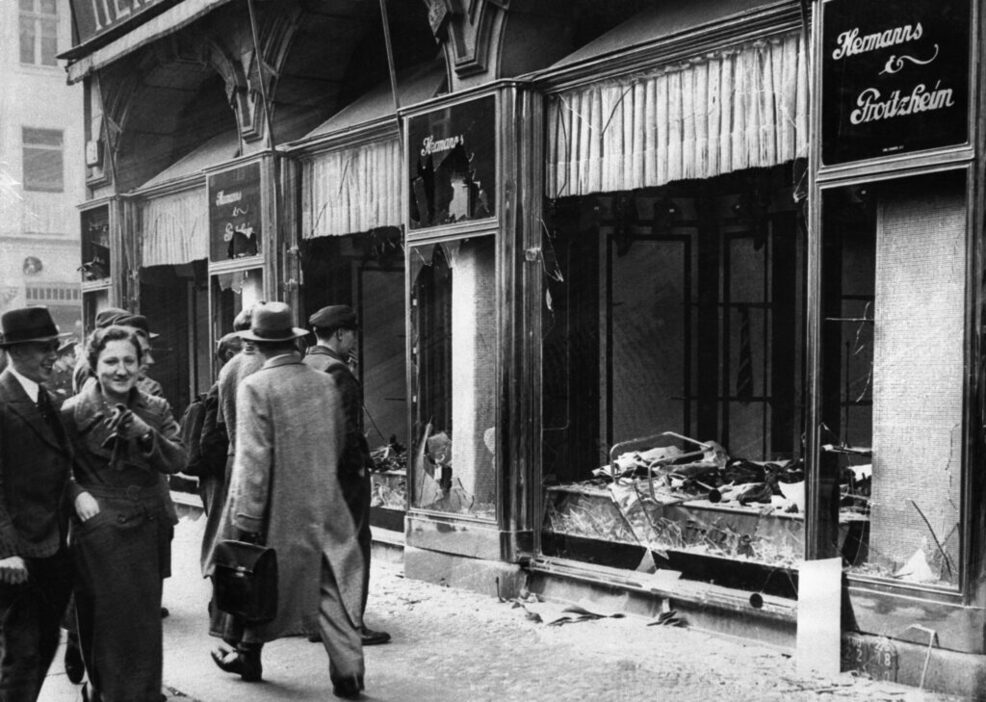 damaged jewish owned storefront after kristallnacht riot 1024x729